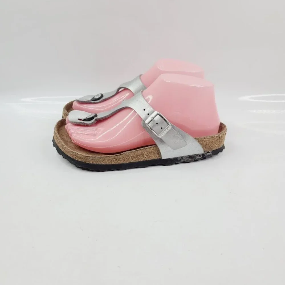 Birk's Women's Silver‎ Gizeh Leather Cork Slip-On Thong Sandal Size 5